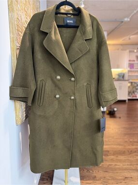 Olive Green Double-Breasted Wool Coat - Women
